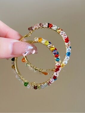 Multicolor Crystal Hoop Earrings - Women Jewelry